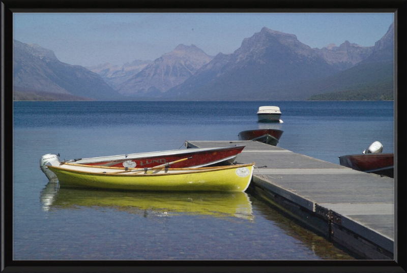 Boats on Lake McDonald's Shores - Great Pictures Framed