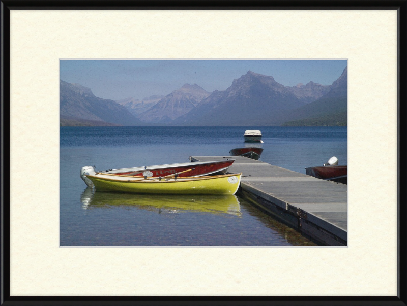 Boats on Lake McDonald's Shores - Great Pictures Framed