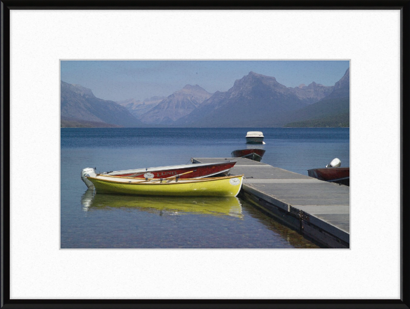 Boats on Lake McDonald's Shores - Great Pictures Framed
