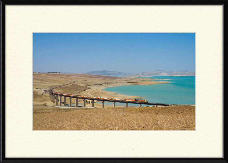 ONCF DH 370 with a Casablanca - Oujda train at the Barrage Idriss - Great Pictures Framed