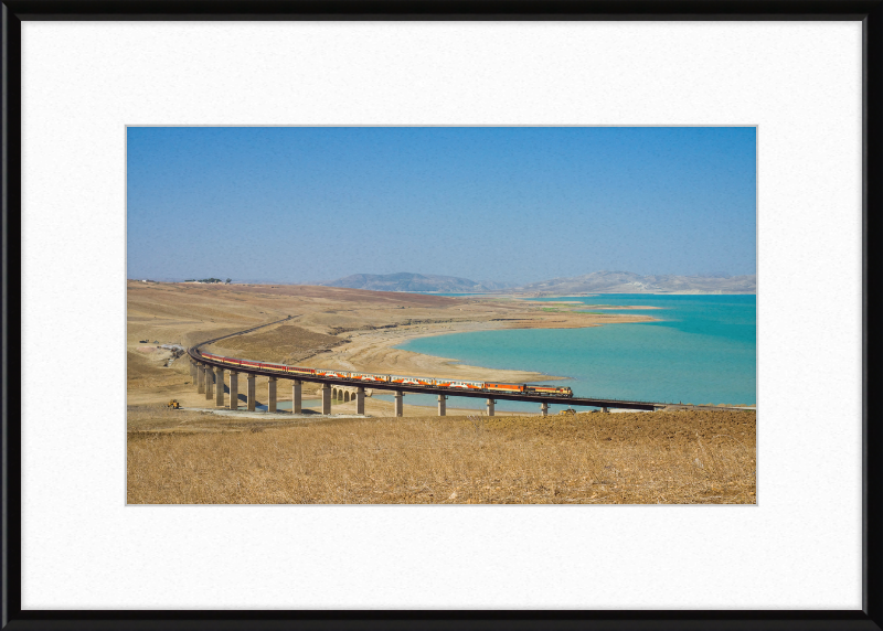 ONCF DH 370 with a Casablanca - Oujda train at the Barrage Idriss - Great Pictures Framed