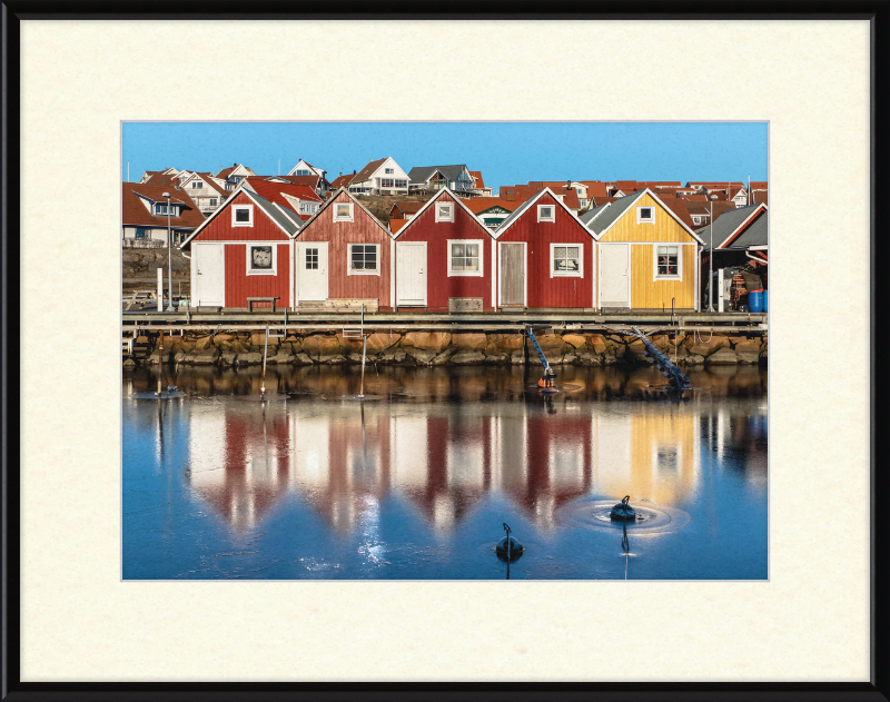 Fishing Huts Reflected in the Ice at Fisketången, Kungshamn - Great Pictures Framed