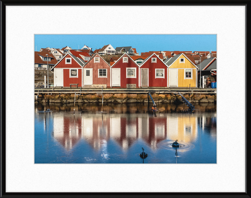 Fishing Huts Reflected in the Ice at Fisketången, Kungshamn - Great Pictures Framed