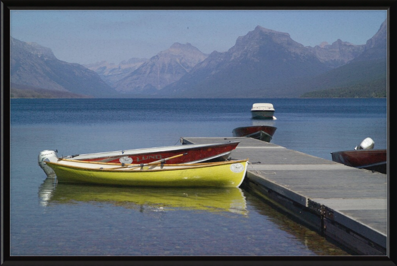 Boats on Lake McDonald's Shores - Great Pictures Framed