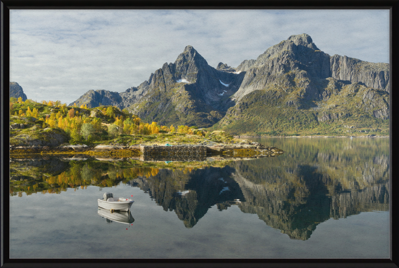 Boat with Mountains at Digermulen, Hinnøya, Norway - Great Pictures Framed