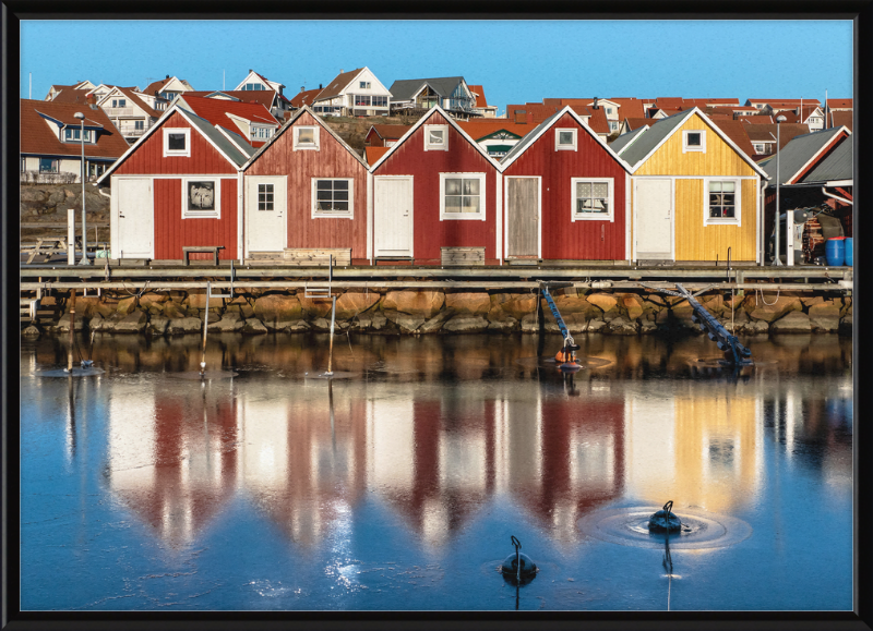 Fishing Huts Reflected in the Ice at Fisketången, Kungshamn - Great Pictures Framed
