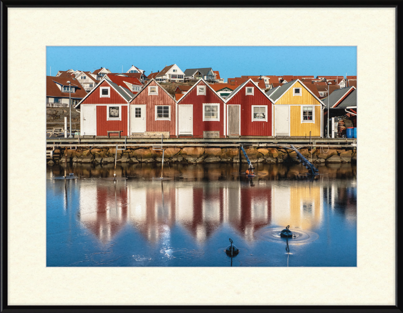 Fishing Huts Reflected in the Ice at Fisketången, Kungshamn - Great Pictures Framed