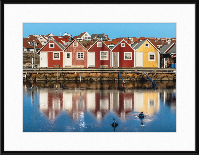 Fishing Huts Reflected in the Ice at Fisketången, Kungshamn - Great Pictures Framed