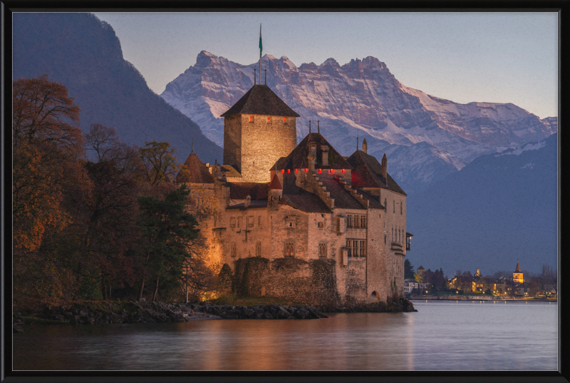 Château de Chillon and Dents du Midi at Nightfall - Great Pictures Framed