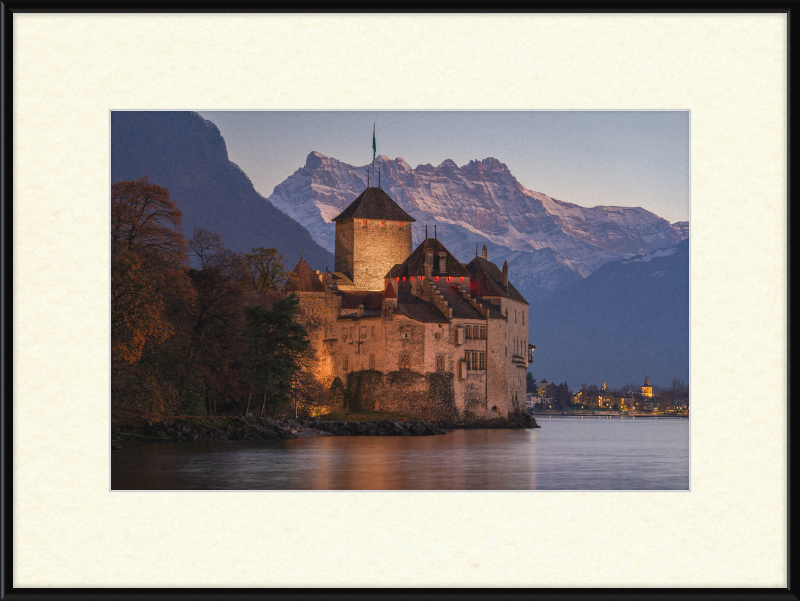 Château de Chillon and Dents du Midi at Nightfall - Great Pictures Framed