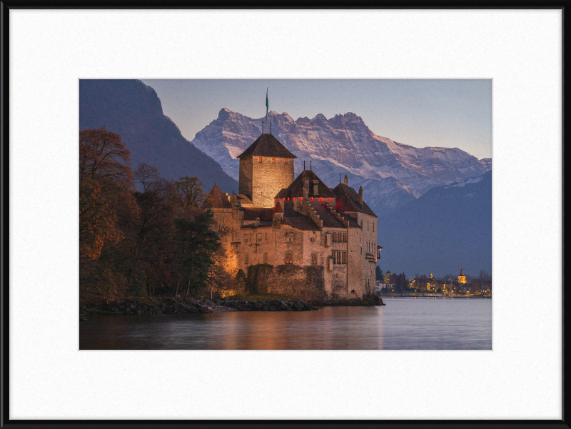 Château de Chillon and Dents du Midi at Nightfall - Great Pictures Framed