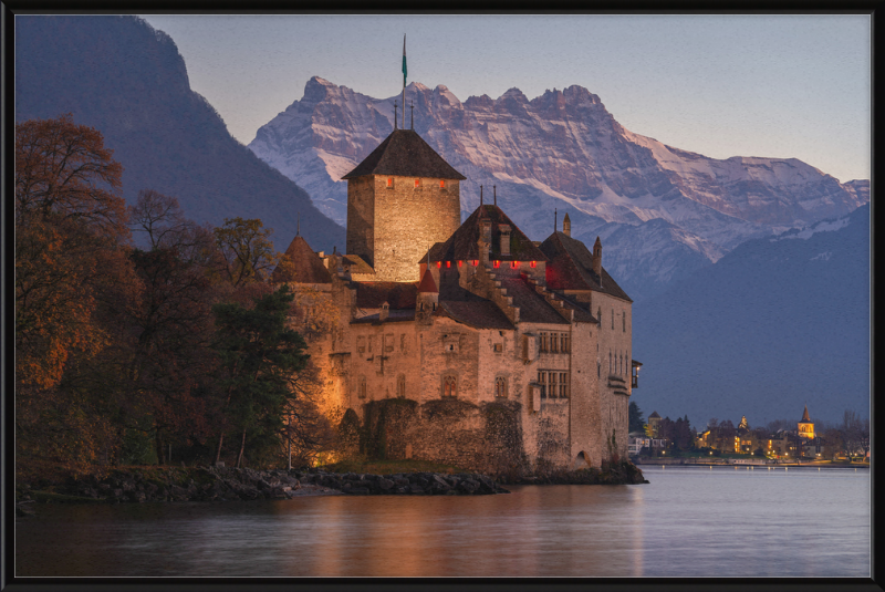 Château de Chillon and Dents du Midi at Nightfall - Great Pictures Framed