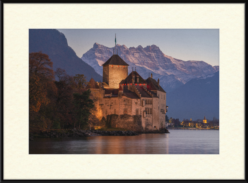 Château de Chillon and Dents du Midi at Nightfall - Great Pictures Framed