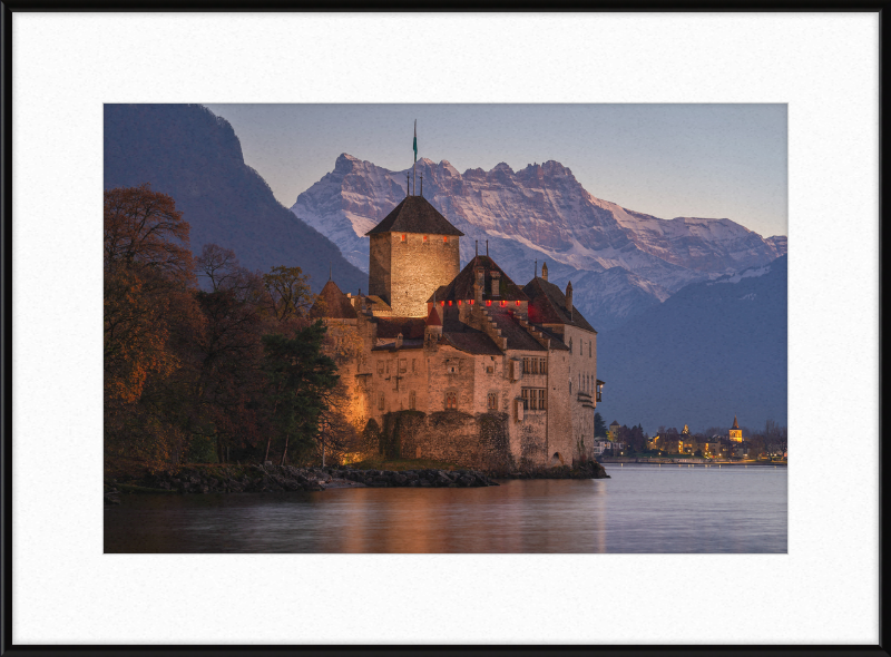 Château de Chillon and Dents du Midi at Nightfall - Great Pictures Framed