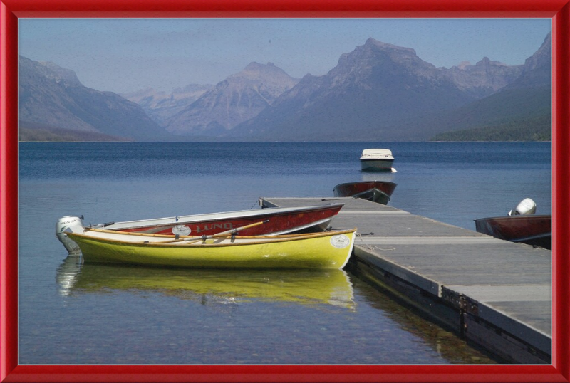 Boats on Lake McDonald's Shores - Great Pictures Framed
