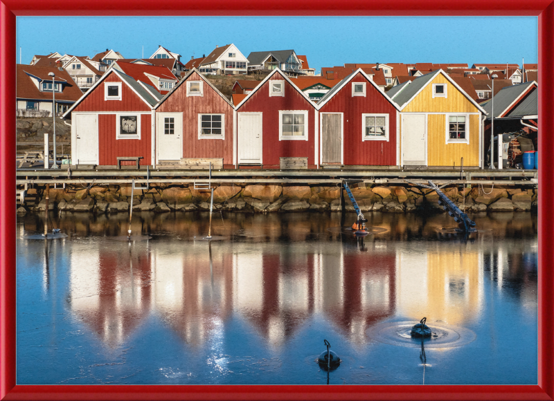 Fishing Huts Reflected in the Ice at Fisketången, Kungshamn - Great Pictures Framed