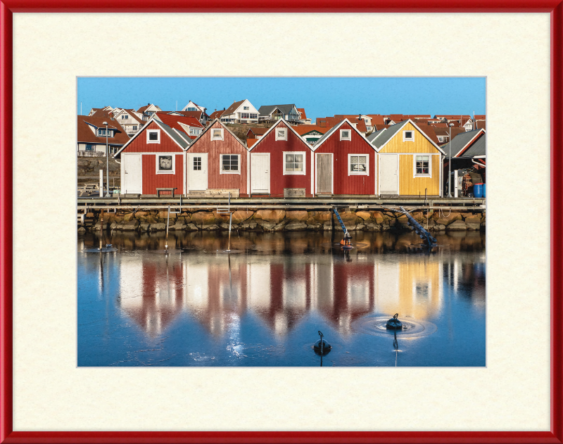 Fishing Huts Reflected in the Ice at Fisketången, Kungshamn - Great Pictures Framed
