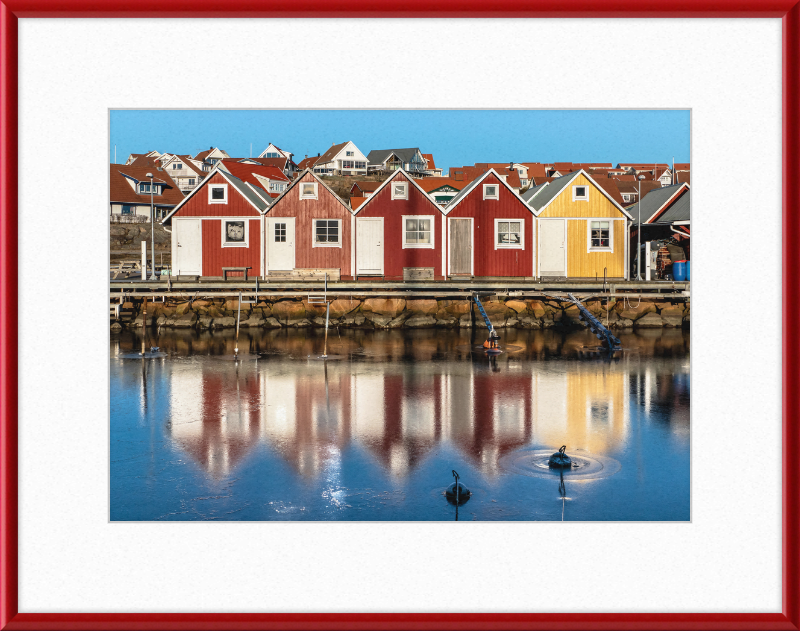 Fishing Huts Reflected in the Ice at Fisketången, Kungshamn - Great Pictures Framed