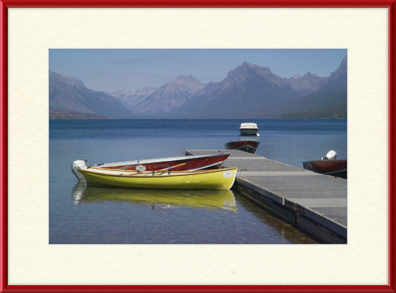 Boats on Lake McDonald's Shores - Great Pictures Framed