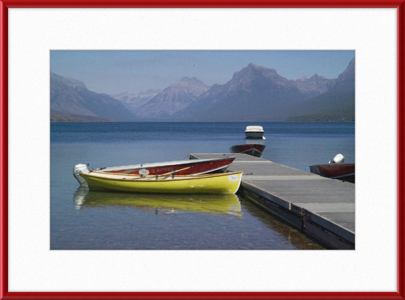 Boats on Lake McDonald's Shores - Great Pictures Framed