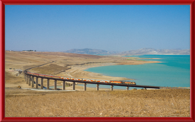 ONCF DH 370 with a Casablanca - Oujda train at the Barrage Idriss - Great Pictures Framed