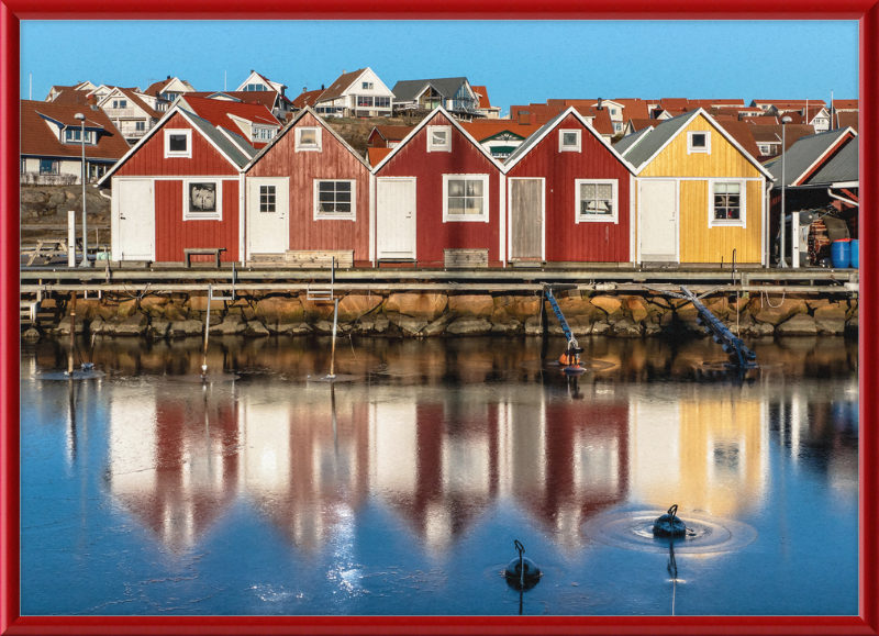 Fishing Huts Reflected in the Ice at Fisketången, Kungshamn - Great Pictures Framed