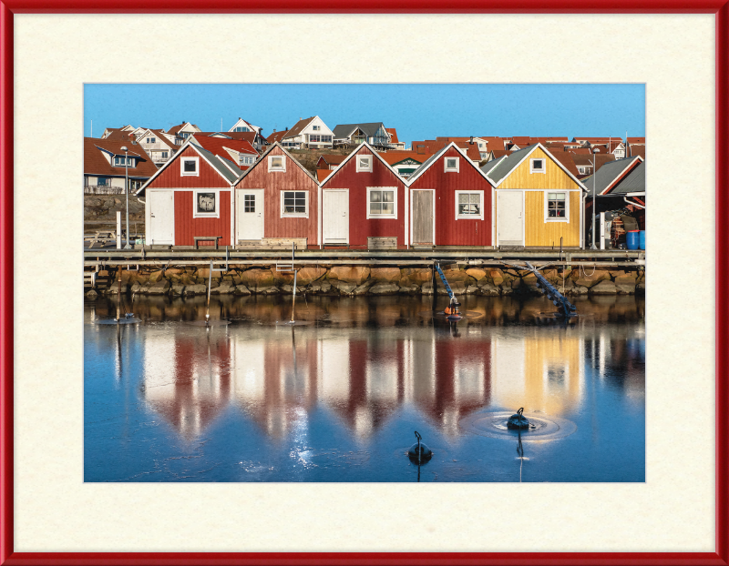 Fishing Huts Reflected in the Ice at Fisketången, Kungshamn - Great Pictures Framed