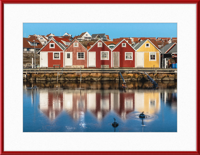 Fishing Huts Reflected in the Ice at Fisketången, Kungshamn - Great Pictures Framed