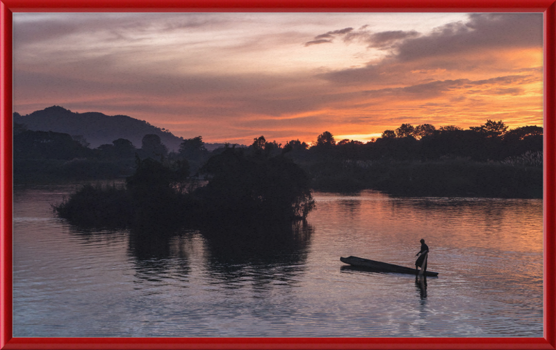 Fisherman Standing on His Pirogue in Laos - Great Pictures Framed
