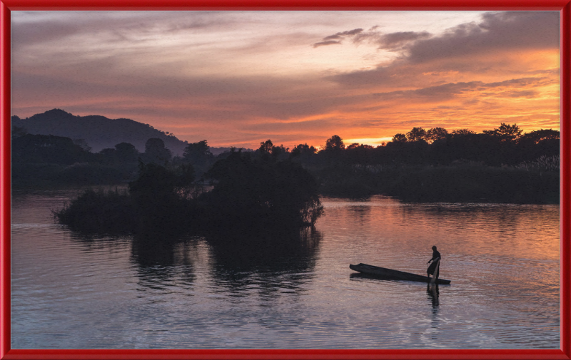 Fisherman Standing on His Pirogue in Laos - Great Pictures Framed