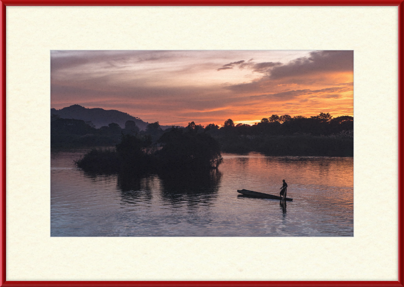 Fisherman Standing on His Pirogue in Laos - Great Pictures Framed