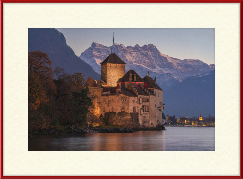 Château de Chillon and Dents du Midi at Nightfall - Great Pictures Framed