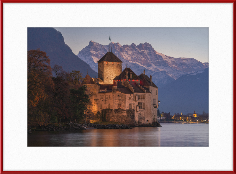 Château de Chillon and Dents du Midi at Nightfall - Great Pictures Framed