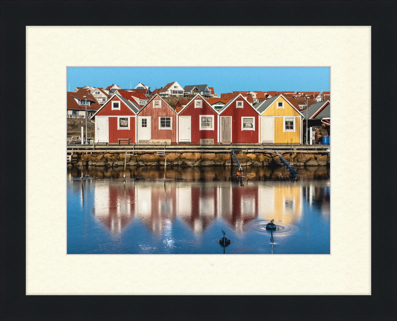 Fishing Huts Reflected in the Ice at Fisketången, Kungshamn - Great Pictures Framed