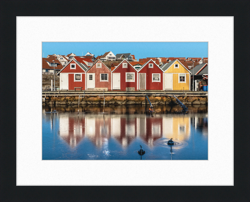 Fishing Huts Reflected in the Ice at Fisketången, Kungshamn - Great Pictures Framed
