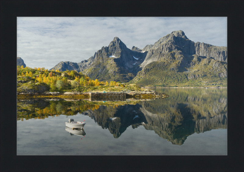 Boat with Mountains at Digermulen, Hinnøya, Norway - Great Pictures Framed