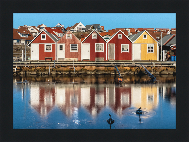 Fishing Huts Reflected in the Ice at Fisketången, Kungshamn - Great Pictures Framed