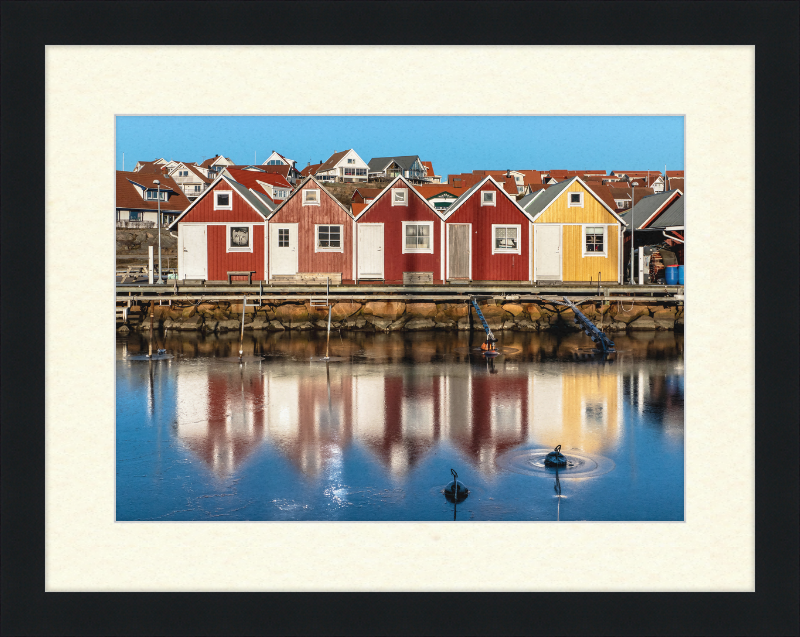 Fishing Huts Reflected in the Ice at Fisketången, Kungshamn - Great Pictures Framed