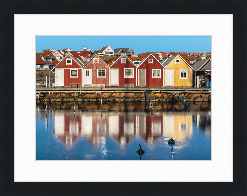 Fishing Huts Reflected in the Ice at Fisketången, Kungshamn - Great Pictures Framed