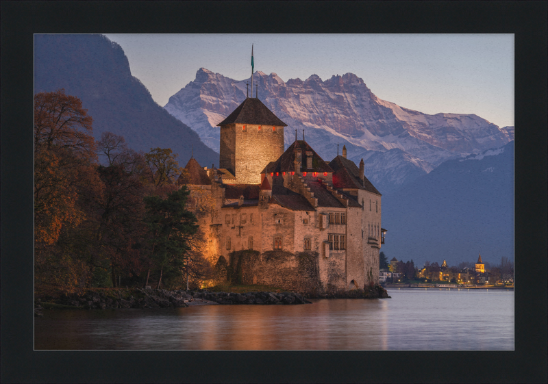 Château de Chillon and Dents du Midi at Nightfall - Great Pictures Framed