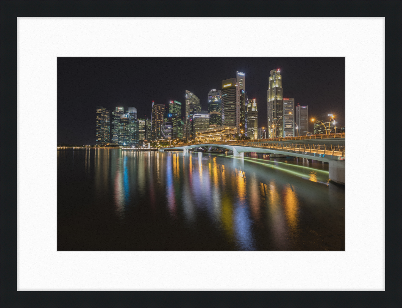 Skyline of Singapore with Esplanade Bridge - Great Pictures Framed