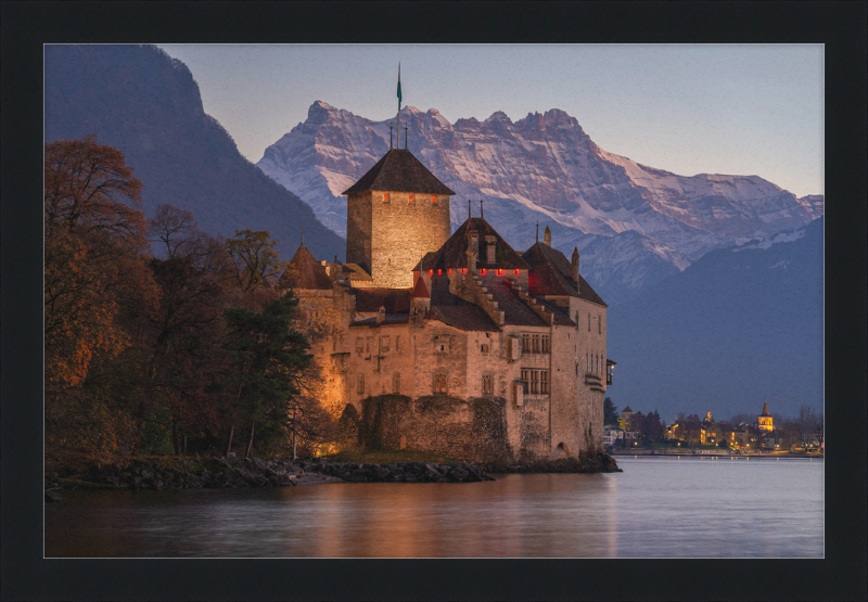 Château de Chillon and Dents du Midi at Nightfall - Great Pictures Framed