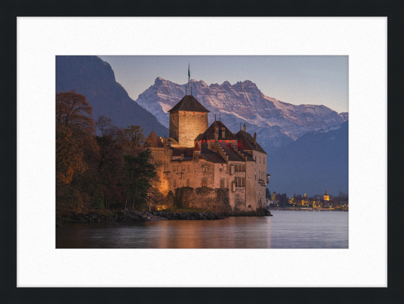Château de Chillon and Dents du Midi at Nightfall - Great Pictures Framed