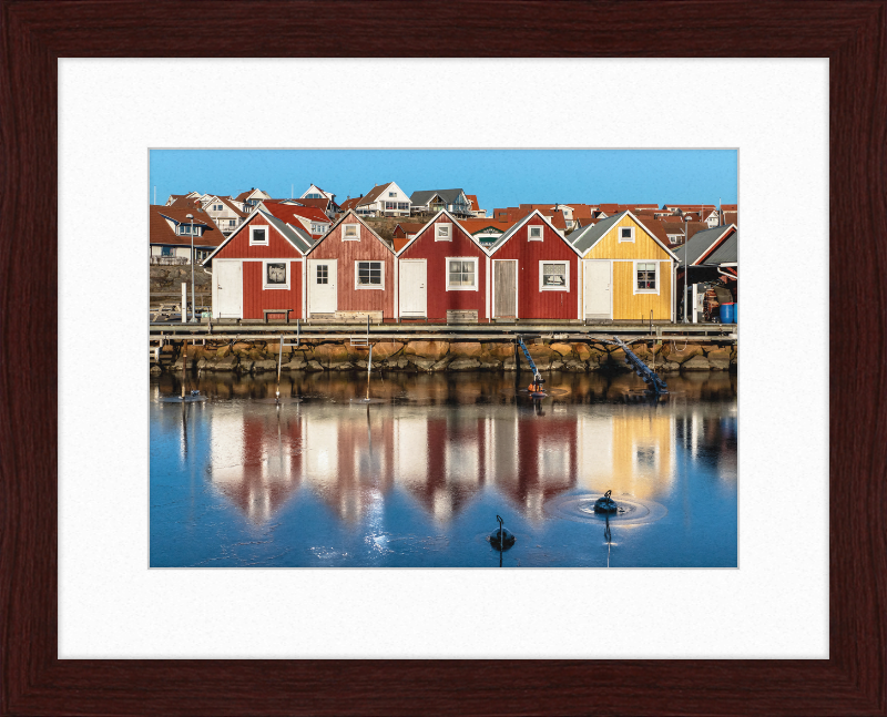 Fishing Huts Reflected in the Ice at Fisketången, Kungshamn - Great Pictures Framed