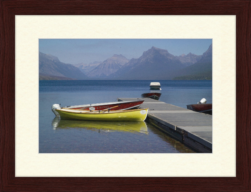 Boats on Lake McDonald's Shores - Great Pictures Framed