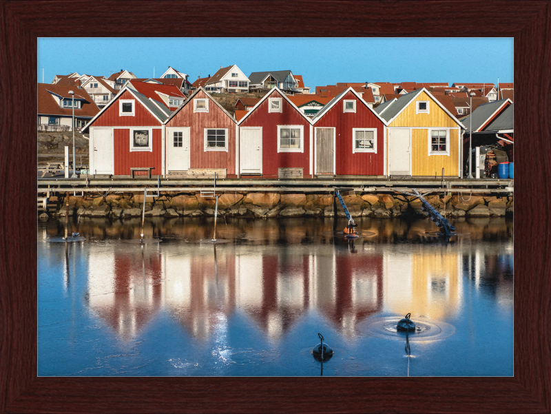 Fishing Huts Reflected in the Ice at Fisketången, Kungshamn - Great Pictures Framed