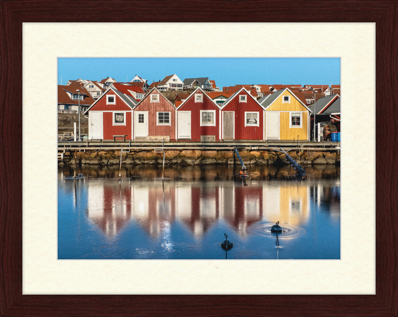 Fishing Huts Reflected in the Ice at Fisketången, Kungshamn - Great Pictures Framed