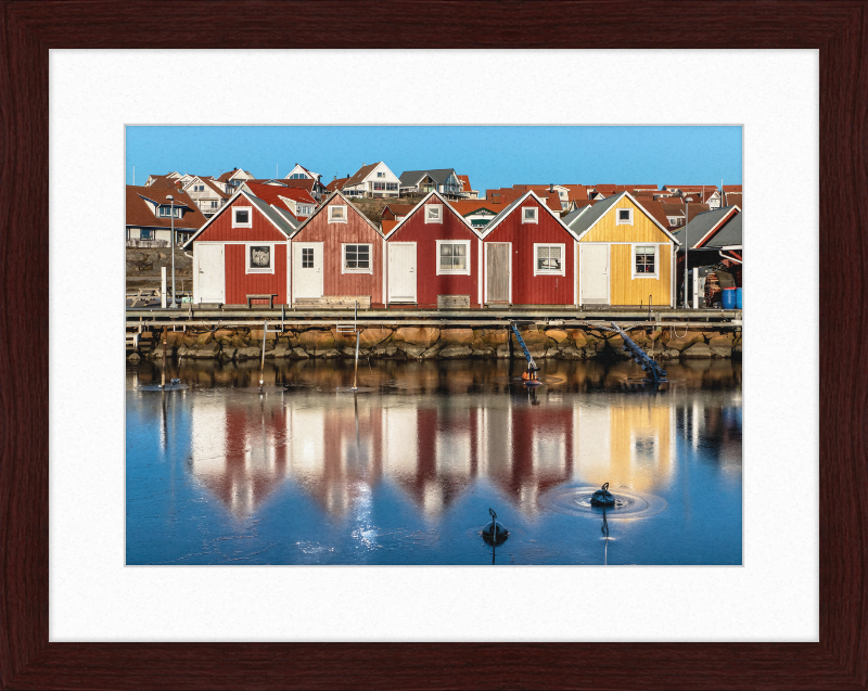 Fishing Huts Reflected in the Ice at Fisketången, Kungshamn - Great Pictures Framed