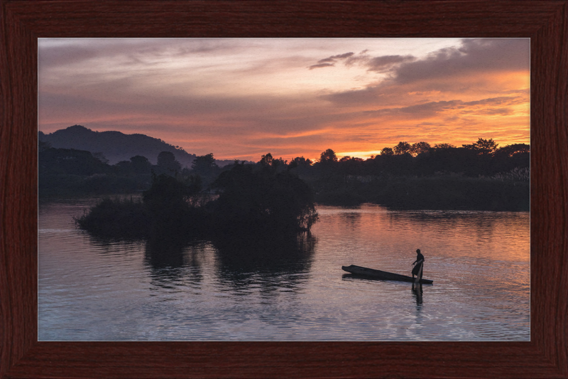 Fisherman Standing on His Pirogue in Laos - Great Pictures Framed