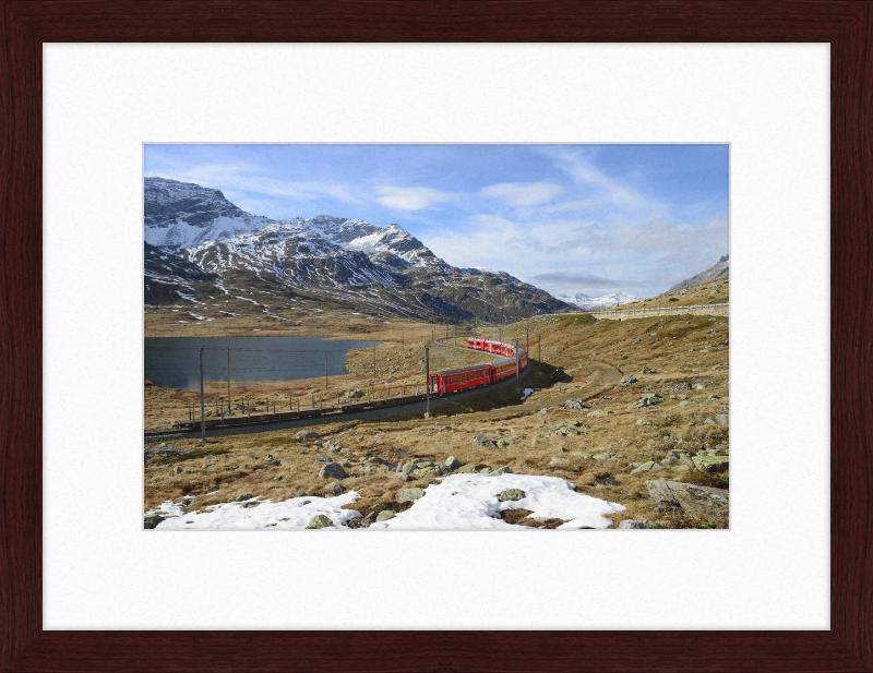 Regional train on the Bernina line at Lago Bianco - Great Pictures Framed